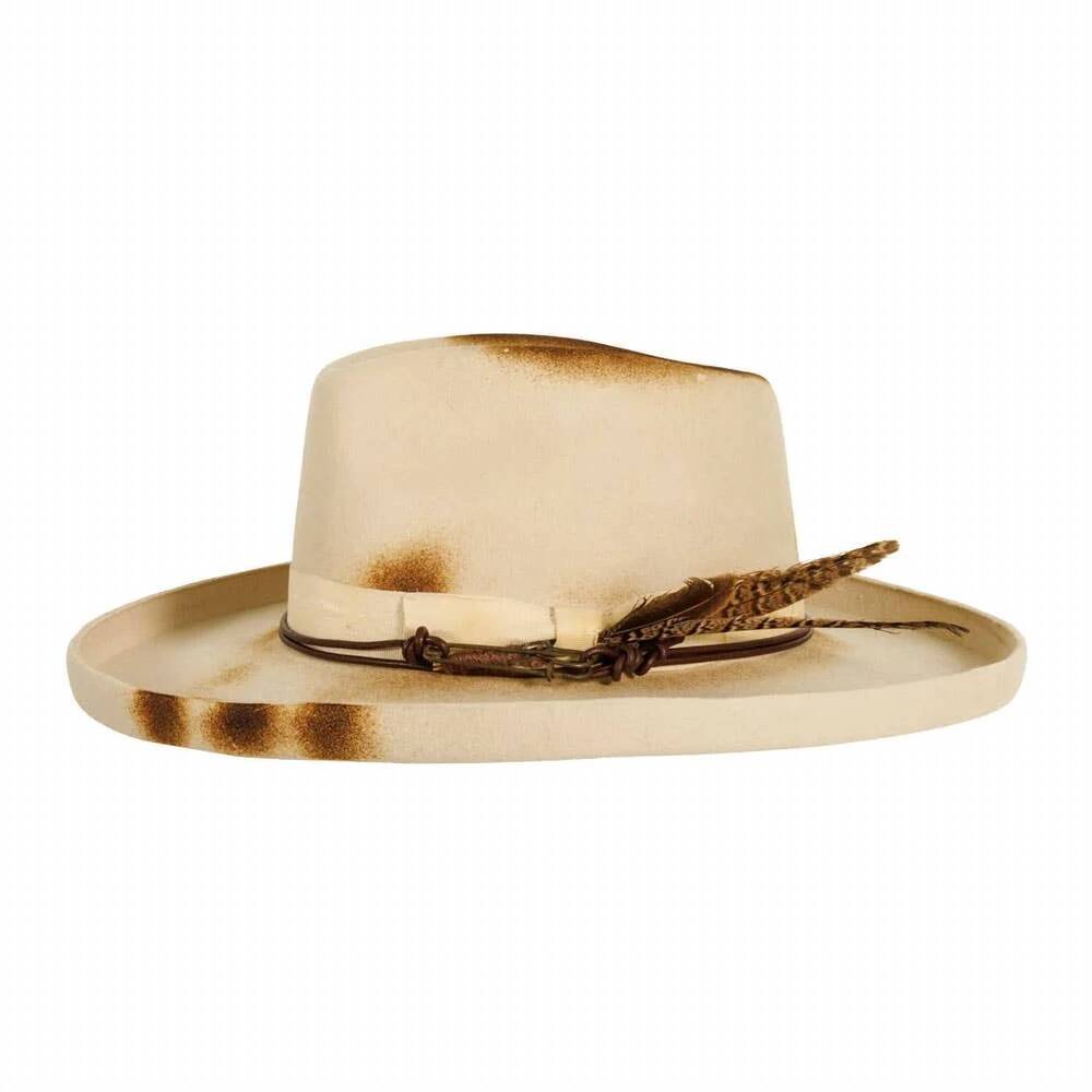 NEW AMERICAN HAT MAKERS wool felt burnt teardrop fedora hat in ivory